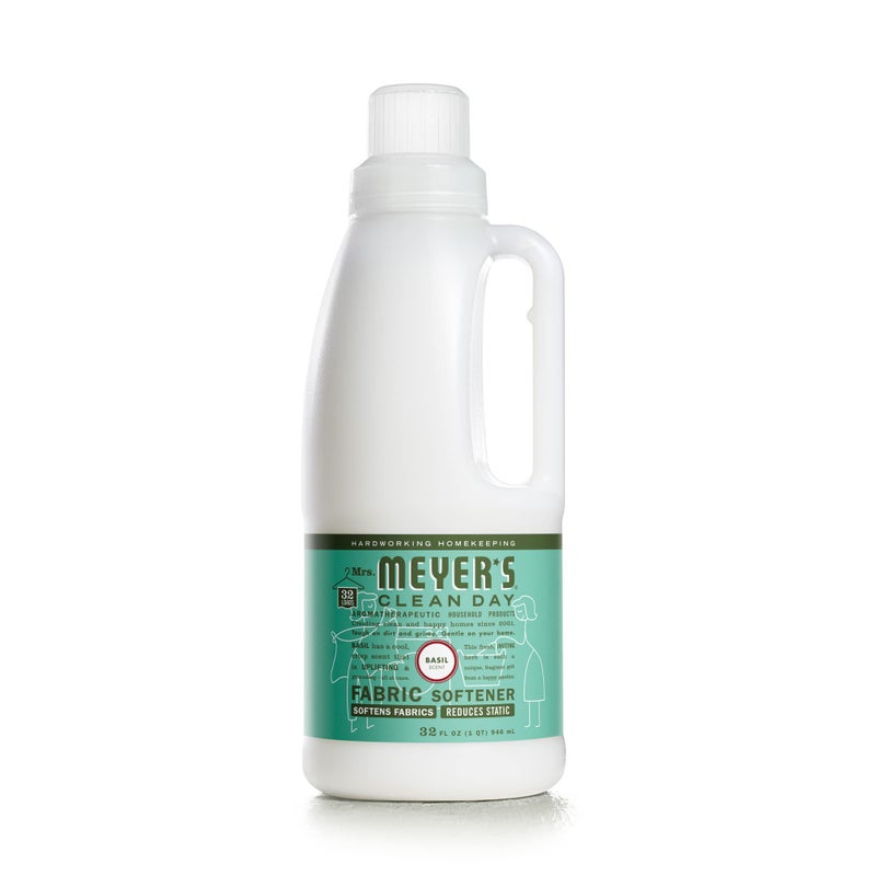 MRS. MEYER'S CLEAN DAY Liquid Fabric Softener, Infused with Essential Oils, Paraben Free, Basil, 32 oz (32 Loads) - Image 1